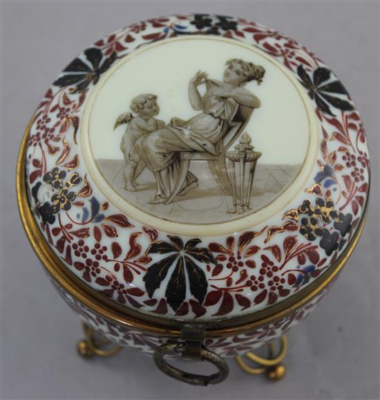 A Bohemian yellow-tinted enamelled glass box and cover, late 19th century, 10.5cm